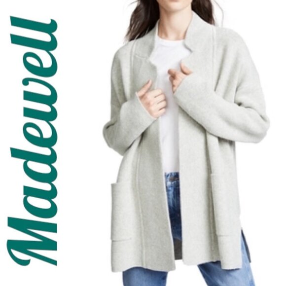 MADEWELL Hester Merino Wool Open Cardigan Sweater Coat Light Gray, Size Small - Picture 3 of 8